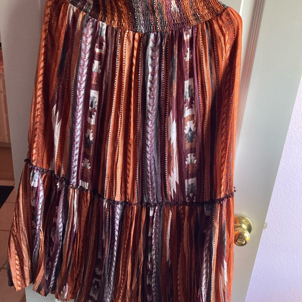Cato Vibrant Orange and Brown Maxi Skirt
